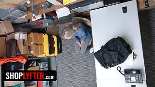Shoplyfter - thin blonde beauty Emma Hix gives her pussy to security officer to get out of distress