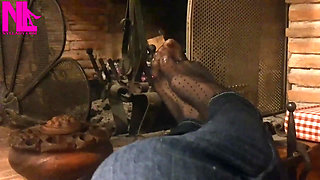 Warming up My Hosed Feet at the Fireplace