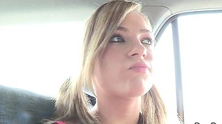 Horny blonde bitch analtoyed in car