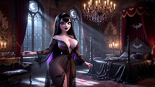 Mavis Dracula Passionate Night in Hotel Transylvania Gothic Suite with Classic Dress Pulled Aside for Pleasure