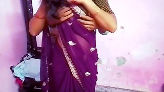 Desi Bhabhi in Purple Sari Fucks Husband - Hot Indian Homemade Sex