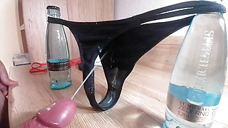 Cum on dirty panty thong jerk off wank with user panty