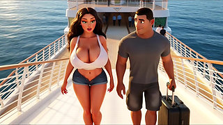 Sensual Passionate Night with Beautiful Voluptuous Woman on Luxury Ocean Cruise Under Romantic Moonlight Glows