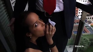 Francys Belle Sucks Cock and Rubs Feet in Public Office Sex with Andrea Dipre