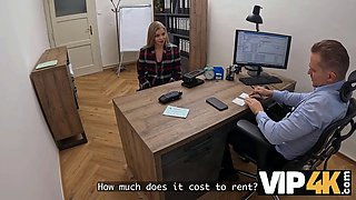 Vip4k. Horny Blonde takes off her pants in front of her loan officer