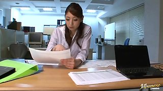 Office lady Hina Akiyoshi on her knees sucking cock and fucking hard