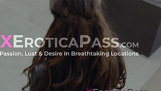 Skinny Cassie Fire has never such a fat cock to slobber on and ride it