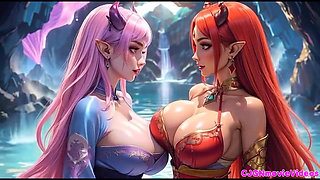 2. Movie, the Queen Ask 2 Girls for Kiss and Bouncing Breast, Ai Animation