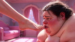 Ugly Fat SSBBW Humiliated Licking Beautiful Woman's Feet