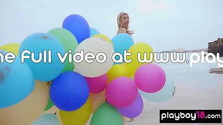 Italian Mature Blond Plays With Balloons