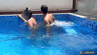 Desi Couple Risky Andawater Pool Sex - Underwater Milk Press Boobs, Doggy Fuck & Cum in Mouth