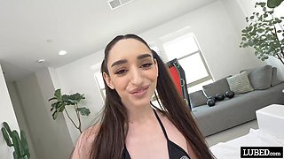 Tiny Cum Drain Soaks Fat Dick In Oil For Easy Access To Her Pussy