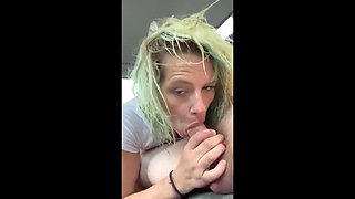Wet T-Shirt Streetwalker Gives Backseat Blowjob and Swallows Cum - Amateur Car Sex with Real Hooker