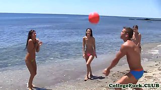 Euro college nymphos drilled at the beach