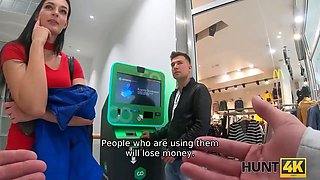 Hunt4k. hottie in red clothes has no currency but fellow is well-prepped to help