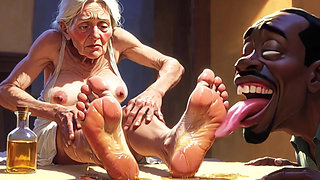 Old Granny Foot Worship - Man Licking Oiled Wrinkled Soles