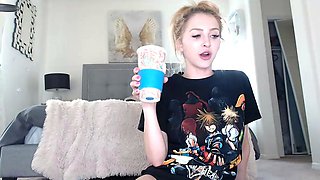 Blonde with big boobs fucked from behind before tit wanking