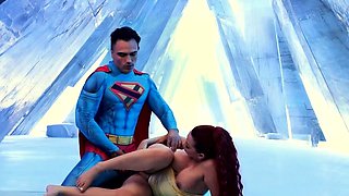 A super sexy brunette massages her big boobs