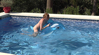 Naked Inflatable Ride and Humping in Outdoor Swimming Pool