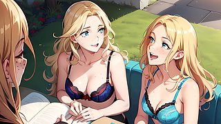 College girl in anime style gets into wild cartoon action