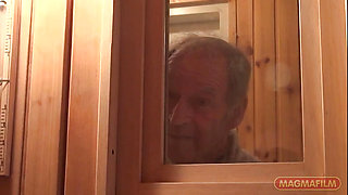 Young Girl Gets Horny in the Sauna and Does It to the Old Guy