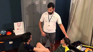 3way twink fucked in lockerroom by DILFS