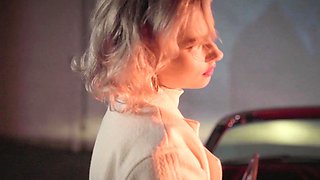 Petite teen blondie reveals her pussy