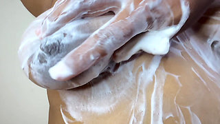 Neighbor Aunty Orgasms Many Times, When I Give Her Sensual Boobs Massage with Soap!