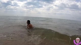 Spanish MILF Maya with huge tits gets fucked doggy style on public beach by Thor's big cock in amateur outdoor sex