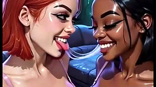 Beautiful Lesbians Tongue and Kiss Fetish, Ai Animation