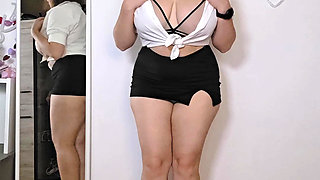 Secretary Teases Her Boss by Bending Over and Crossing Legs