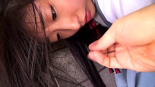 Pretty Japanese teen in white panties gives a nice blowjob