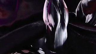 Sexy Mistress Teasing by Big Dildo Strap-on... and Wearing Black Nylon Stockings