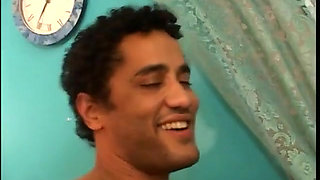 Hunk gets a young ebony sucks his tool then fucks her on the sofa