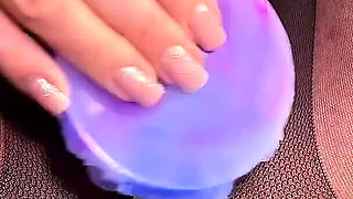 Cute Pussy in Pantyhose Drips with Juices During Anime Dildo Fucking to Powerful Orgasm
