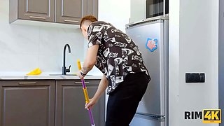 Rim4k. dual blowjob, rimjob, and hardcore by 2 pretty bombshells for a fortunate guy