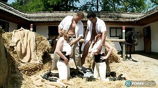 Outdoor doggy style group fuck with a long-legged redhead Terry Nova