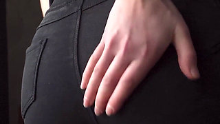 Sexy MILF In Tight Black Jeans Flashing White Thong Whale Tail