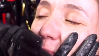 Mistress Elysia Slams Slave Mila Against Wall to Put Hand Over Her Face, Ending in Steamy Lesbian BDSM Kiss