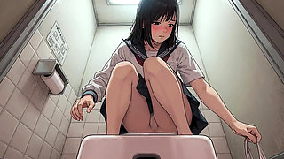 Japanese female student urinating in the restroom
