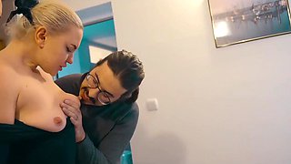 Teasing husband by sucking off and getting spitroasted by friend's husbands