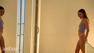 Lesbea sapphic innocent first time ejaculation with latina roomy