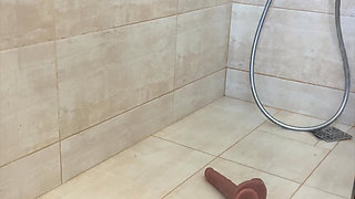 Anal Dildo in the Shower to Wash off Fake Creampie From Ass