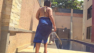 amazing girl masturbate her pussy near the swimming pool