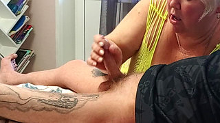 high-quality blowjob from stepmom with cum swallowing