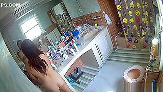 Bathroom cam captures Step sister getting ready to shower
