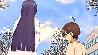 Tiny guy overwhelmed by tall athletic anime giantess babes