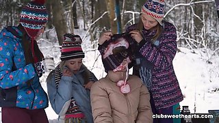 Teenage babes in tightpussy snow-humping frenzy