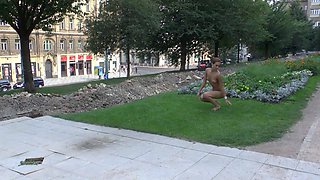 Brunette Flashing Her Titties And Pussy Outdoors In Public