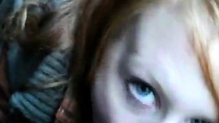 Redhead Amateur BlowJob in Public with a Facial Finish